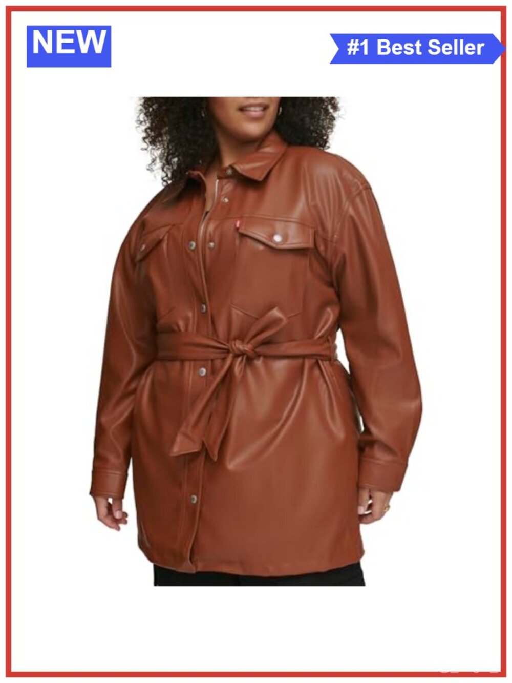 Faux Leather Belted Shirt Jacket Aviator Snap & Zip Front